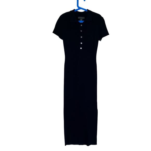 House of Harlow 1960 Sz XS NWT Ribbed Knit Polo Dress Midi Short Sleeve Black - Picture 5 of 16